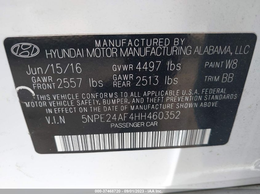 2017 HYUNDAI SONATA SE - 5NPE24AF4HH460352