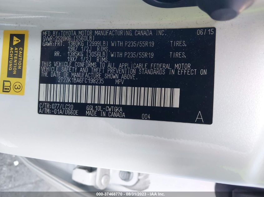 2015 LEXUS RX 350 - 2T2ZK1BA6FC198235