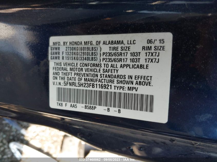 2015 HONDA ODYSSEY LX - 5FNRL5H23FB116921