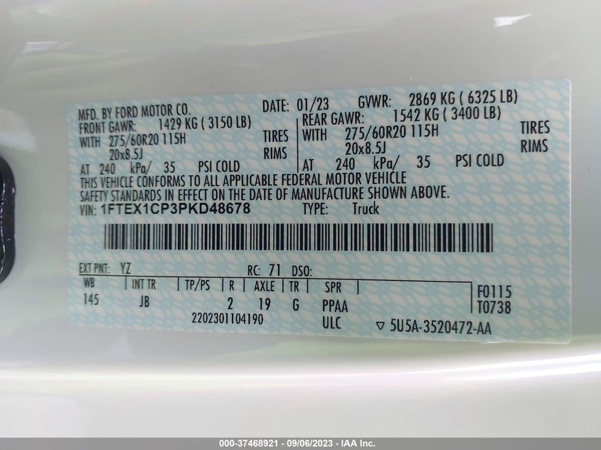 VIN 1FTEX1CP3PKD48678 2023 FORD F-150 XL/XLT