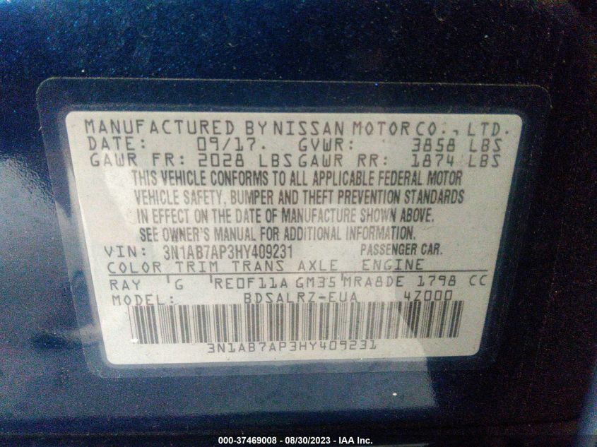 2017 NISSAN SENTRA S/SV/SR/SL - 3N1AB7AP3HY409231