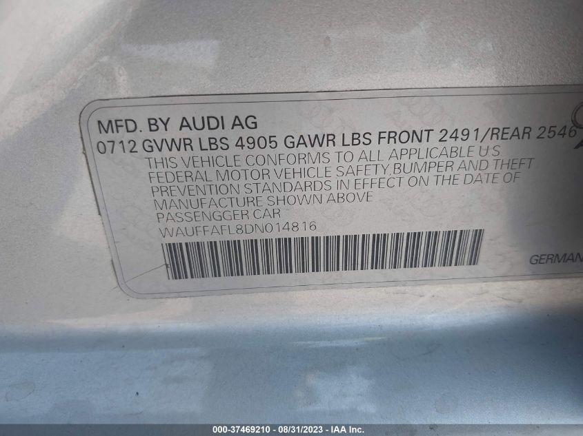 2013 AUDI A4 PREMIUM PLUS - WAUFFAFL8DN014816