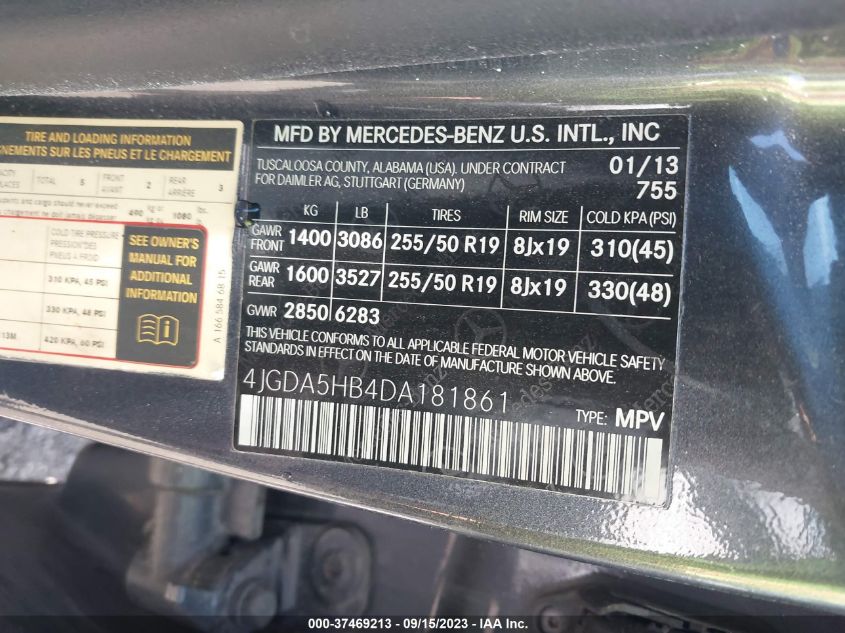 2013 MERCEDES-BENZ M-CLASS ML 350 4JGDA5HB4DA181861