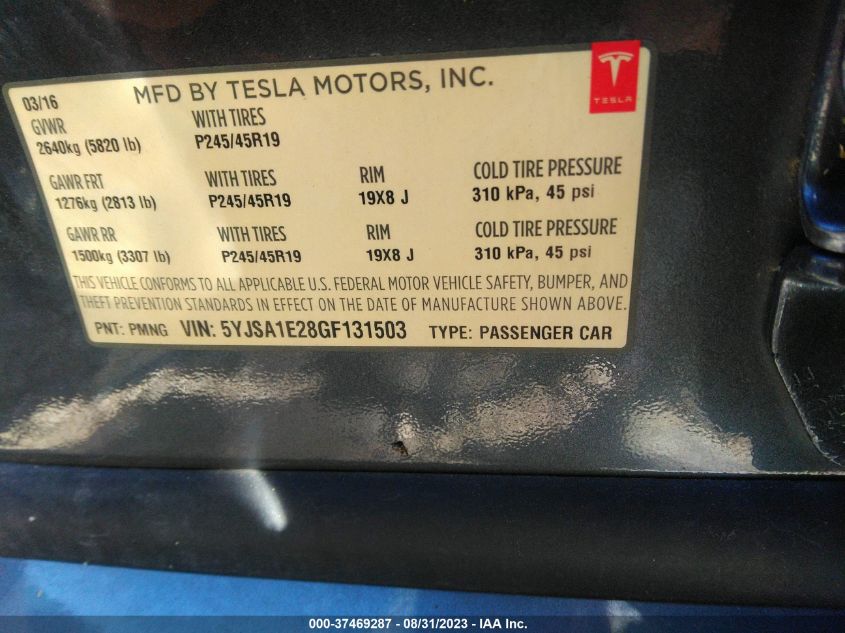 2016 TESLA MODEL S 90D/70D/75D/60D/85D - 5YJSA1E28GF131503