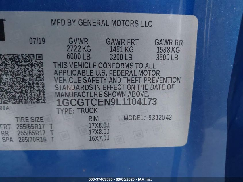 2020 CHEVROLET COLORADO 4WD LT - 1GCGTCEN9L1104173
