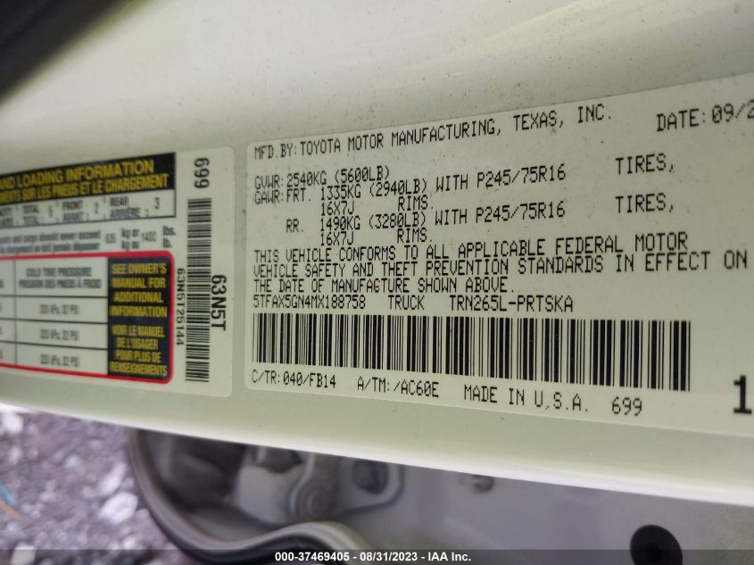 2021 TOYOTA TACOMA 2WD SR5 5TFAX5GN4MX188758