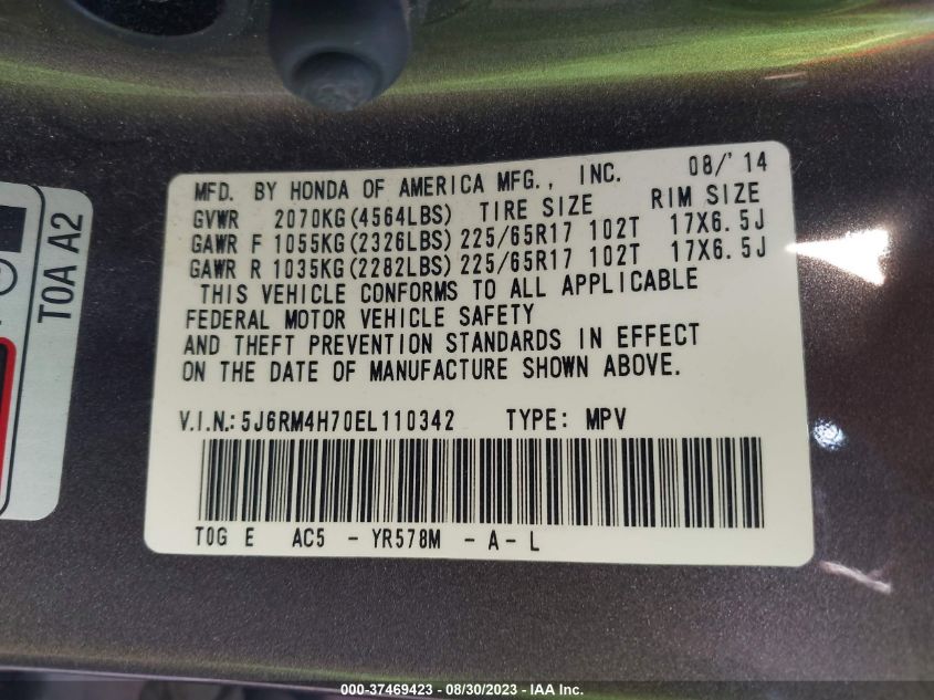 2014 HONDA CR-V EXL - 5J6RM4H70EL110342
