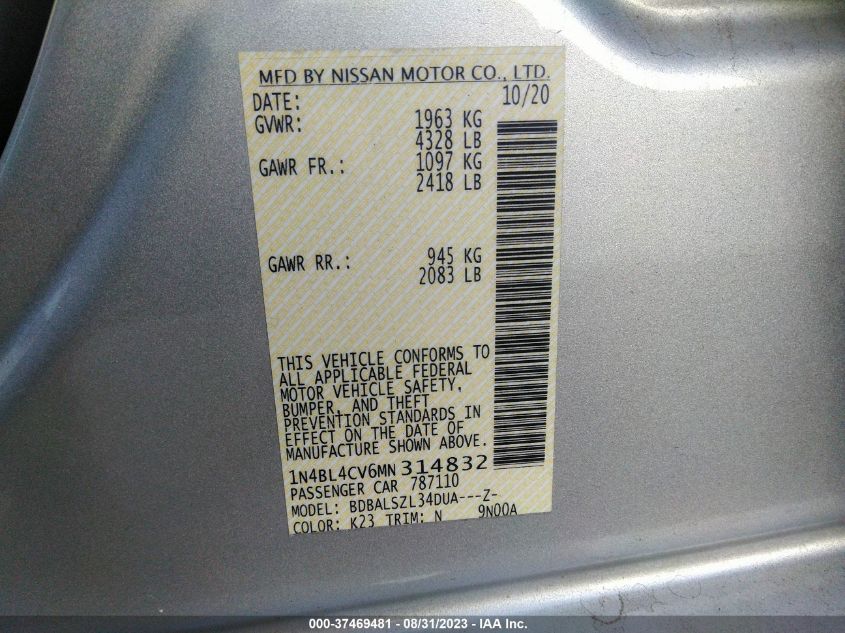 2021 NISSAN ALTIMA 2.5 SR - 1N4BL4CV6MN314832
