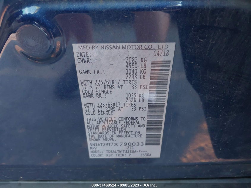 VIN 5N1AT2MT7JC790033 2018 NISSAN ROGUE SV