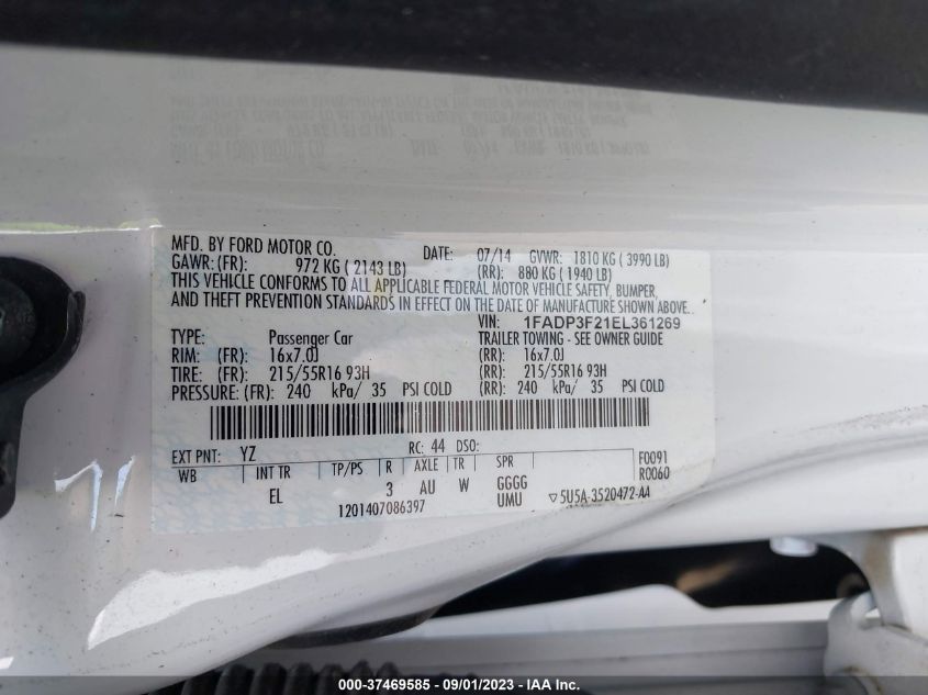 2014 FORD FOCUS SE - 1FADP3F21EL361269