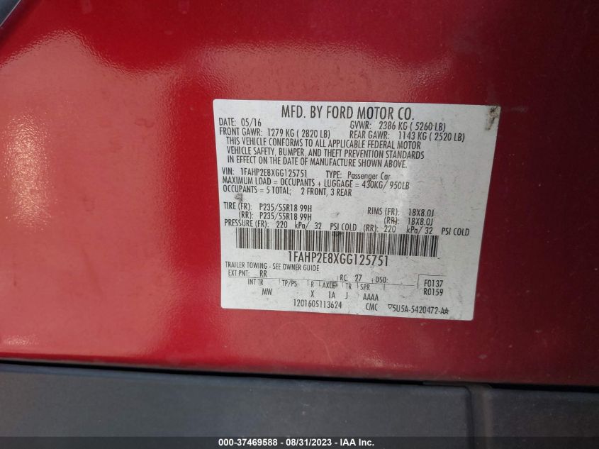 2016 FORD TAURUS SEL - 1FAHP2E8XGG125751