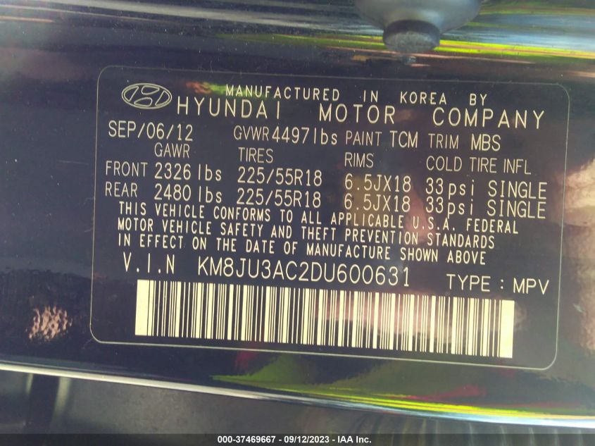2013 HYUNDAI TUCSON LIMITED - KM8JU3AC2DU600631