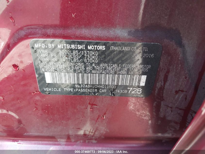 2017 MITSUBISHI MIRAGE ES - ML32A3HJ0HH011603