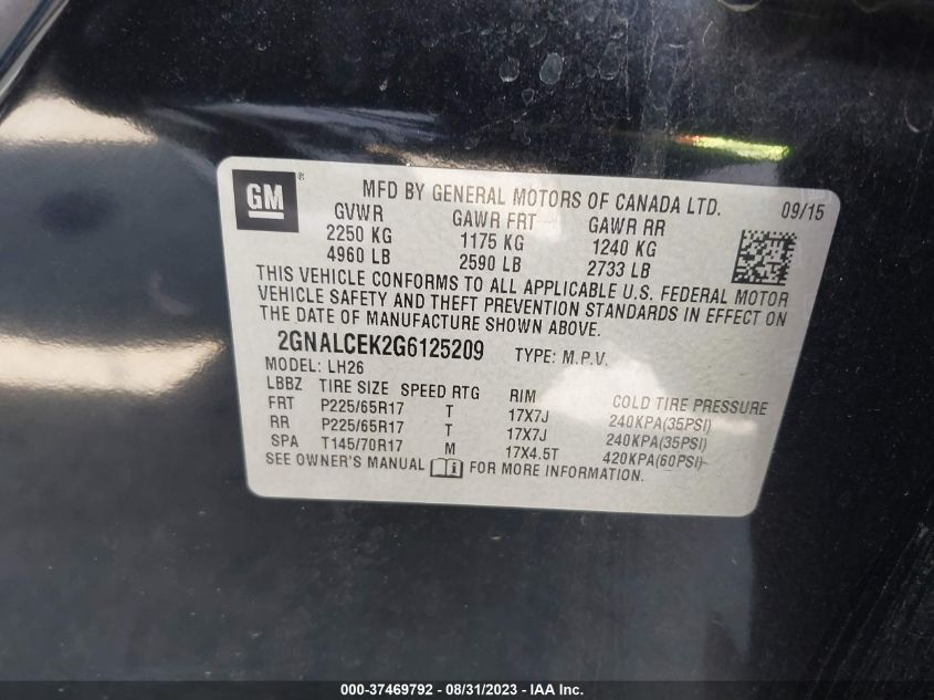 2016 CHEVROLET EQUINOX LT - 2GNALCEK2G6125209