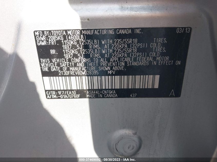 2013 TOYOTA RAV4 LIMITED - 2T3DFREV8DW028395