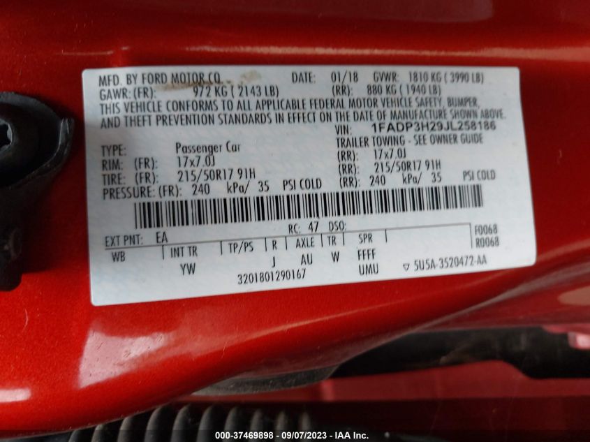 2018 FORD FOCUS SEL - 1FADP3H29JL258186