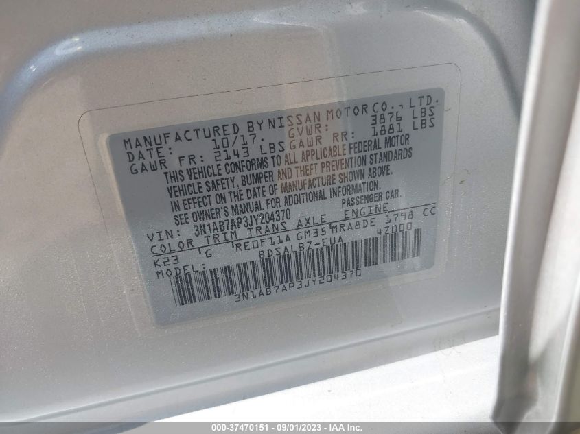 2018 NISSAN SENTRA S - 3N1AB7AP3JY204370