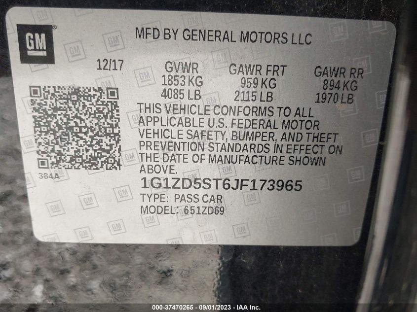 2018 CHEVROLET MALIBU LT - 1G1ZD5ST6JF173965