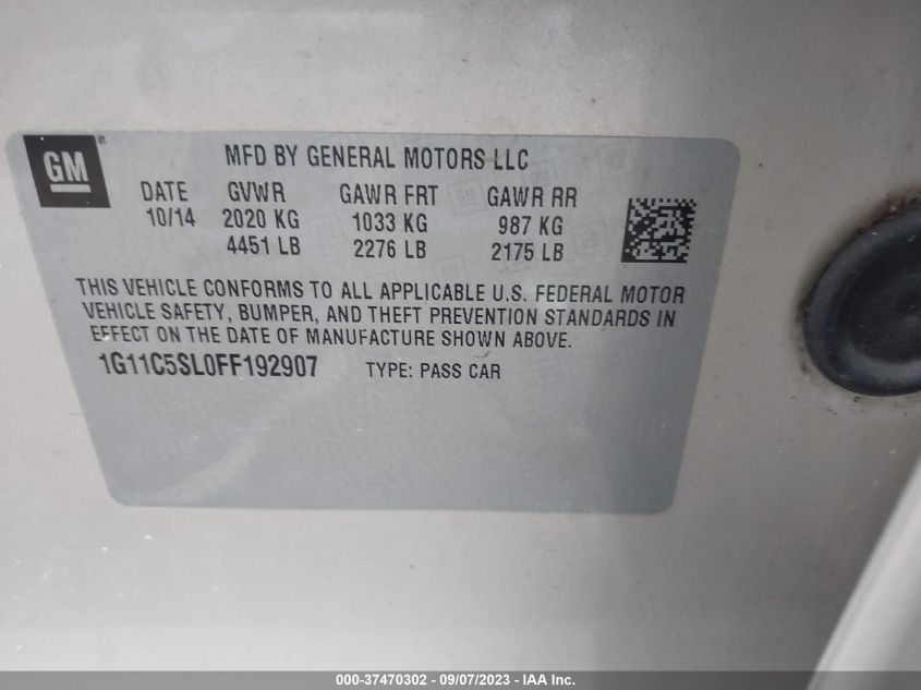2015 CHEVROLET MALIBU LT - 1G11C5SL0FF192907