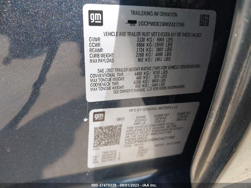 2021 CHEVROLET SILVERADO 1500 RST - 1GCPWDED8MZ427766