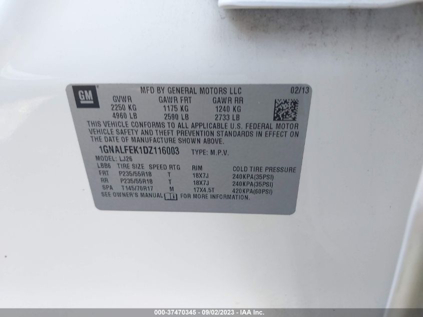 2013 CHEVROLET EQUINOX LTZ - 1GNALFEK1DZ116003