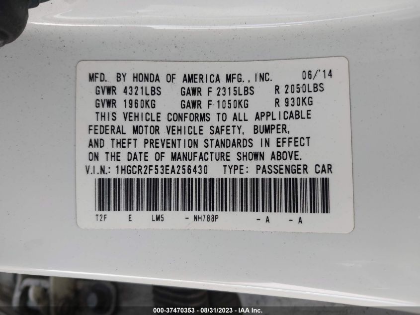 2014 HONDA ACCORD SEDAN SPORT - 1HGCR2F53EA256430