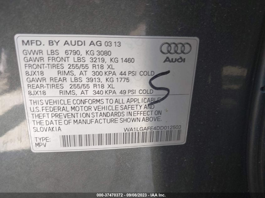 2013 AUDI Q7 3.0T PREMIUM PLUS - WA1LGAFE4DD012503
