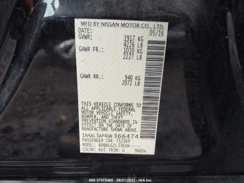 2016 NISSAN ALTIMA 2.5 - 1N4AL3AP4GN366474