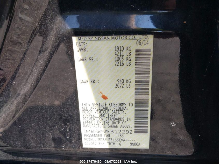 2015 NISSAN ALTIMA 2.5 S - 1N4AL3AP5FN312292