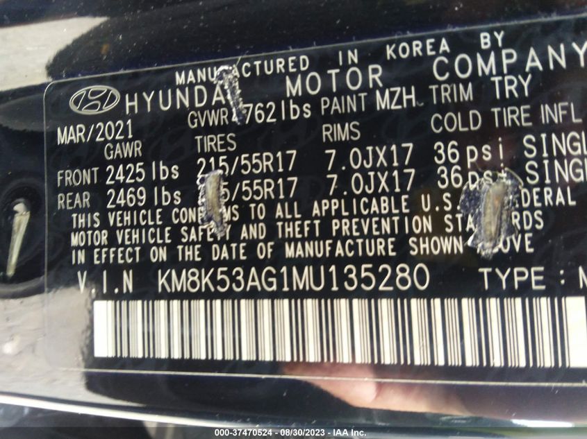 2021 HYUNDAI KONA EV ULTIMATE - KM8K53AG1MU135280