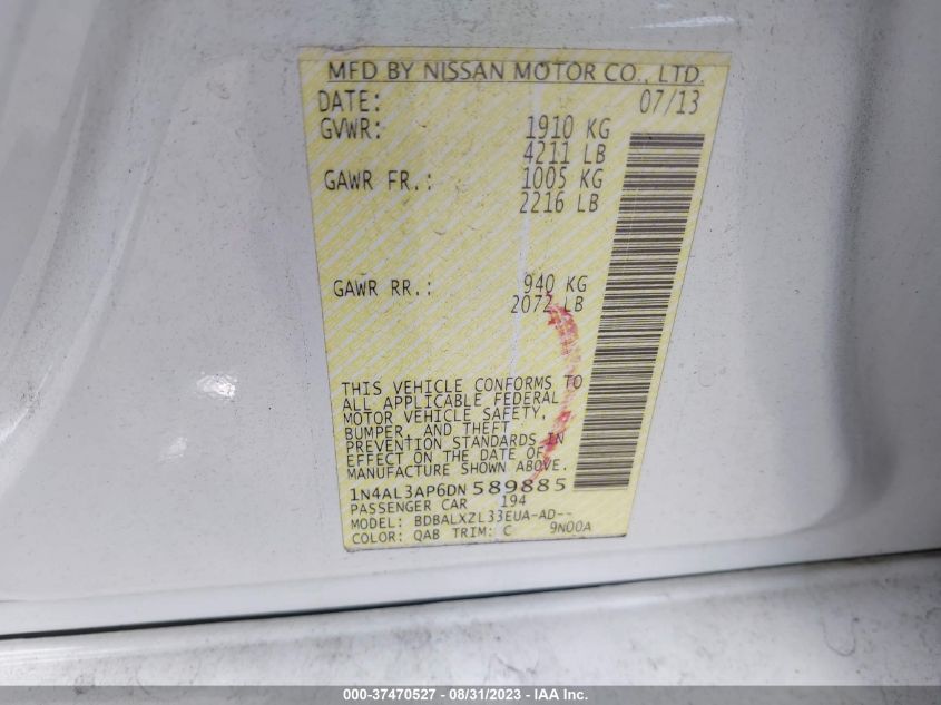 2013 NISSAN ALTIMA 2.5 SL - 1N4AL3AP6DN589885