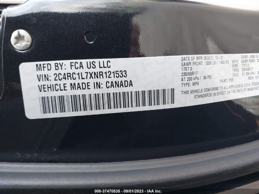 2022 CHRYSLER PACIFICA - 2C4RC1L7XNR121533