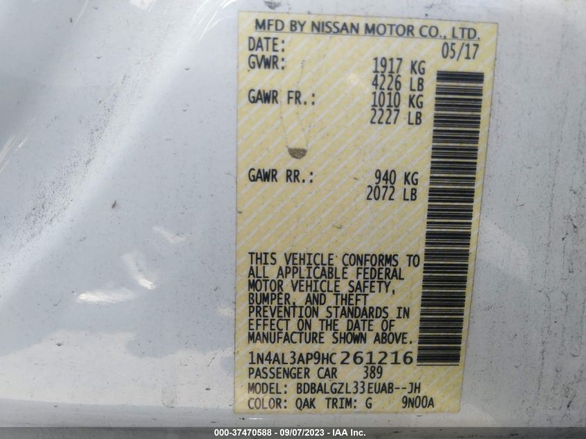 2017 NISSAN ALTIMA 2.5 S - 1N4AL3AP9HC261216