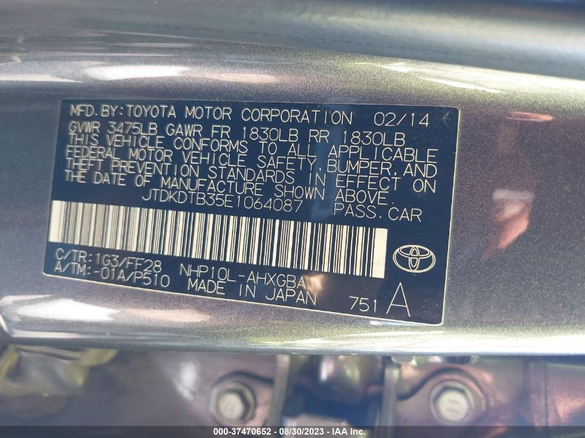 2014 TOYOTA PRIUS C ONE/THREE/TWO/FOUR - JTDKDTB35E1064087