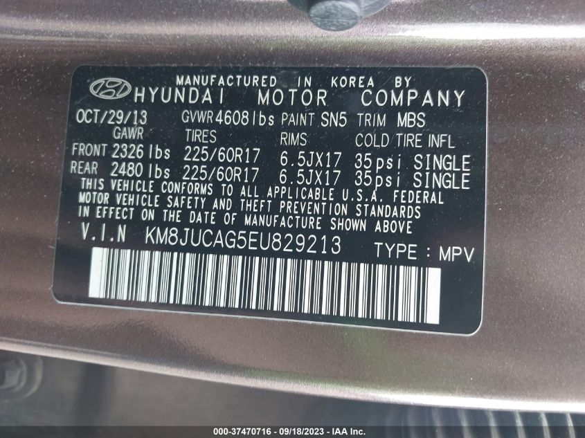 VIN KM8JUCAG5EU829213 2014 HYUNDAI TUCSON no.9