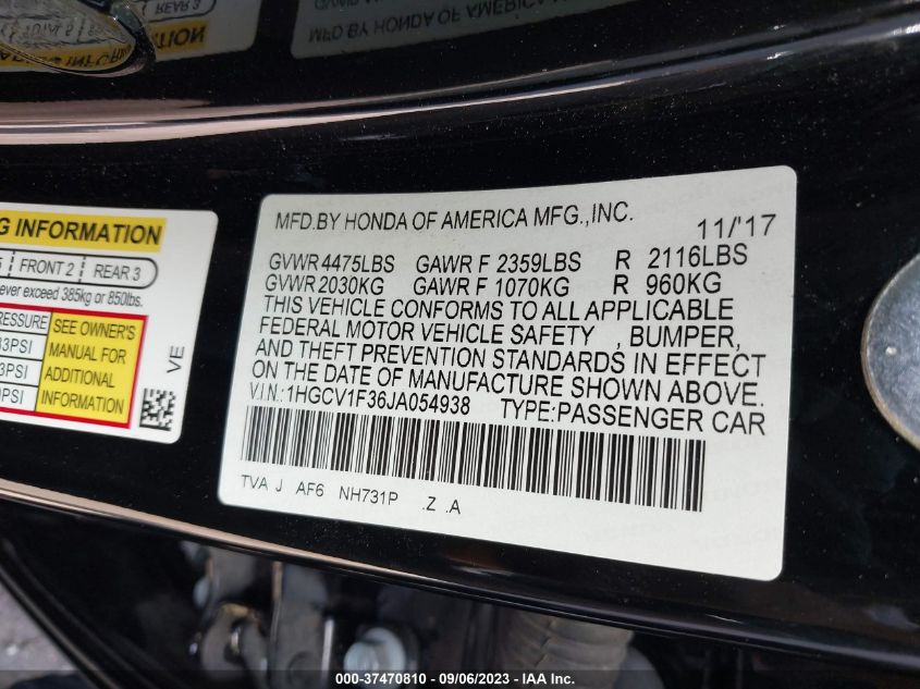 2018 HONDA ACCORD SEDAN SPORT 1.5T - 1HGCV1F36JA054938