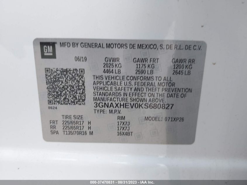2019 CHEVROLET EQUINOX LS - 3GNAXHEV0KS680827