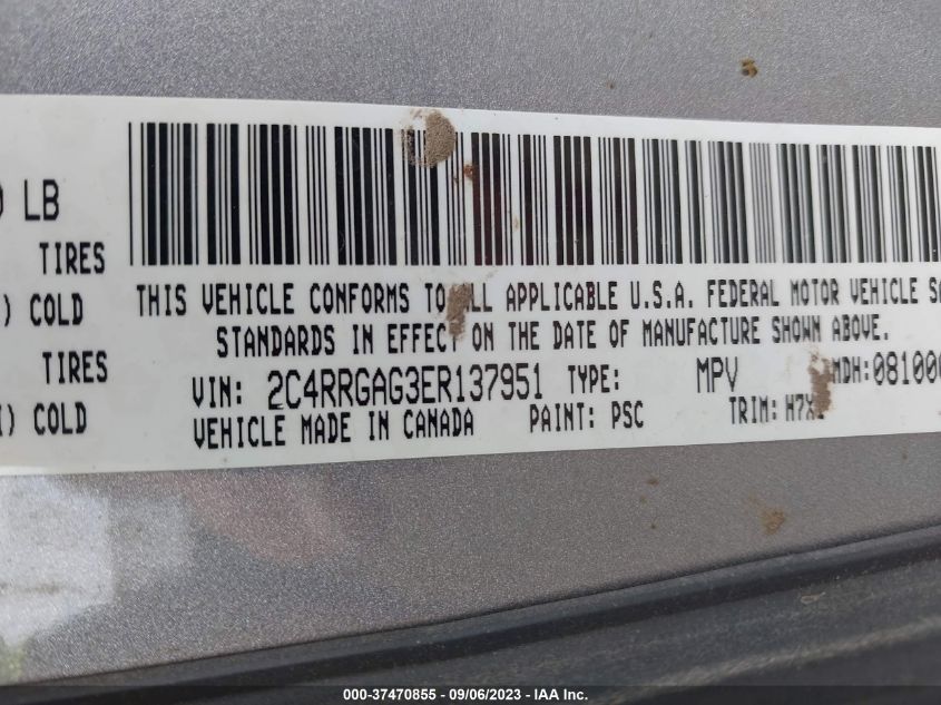 2014 RAM CARGO VAN TRADESMAN 2C4RRGAG3ER137951