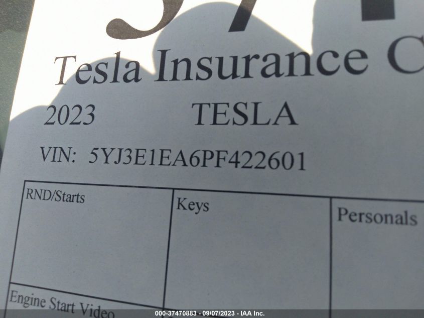 2023 TESLA MODEL 3 - 5YJ3E1EA6PF422601