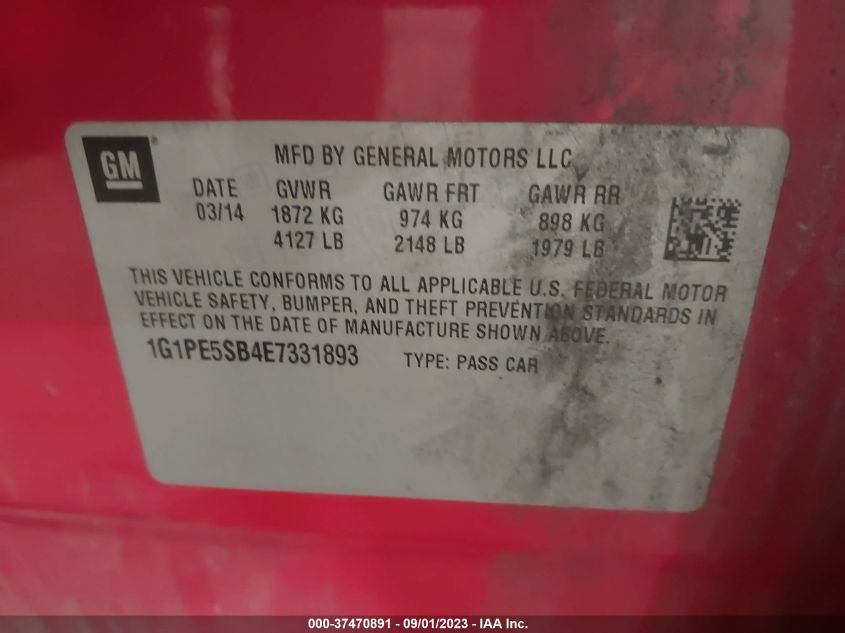 2014 CHEVROLET CRUZE 2LT - 1G1PE5SB4E7331893