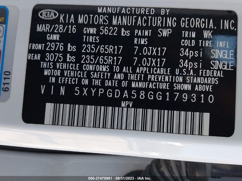 2016 KIA SORENTO LX - 5XYPGDA58GG179310