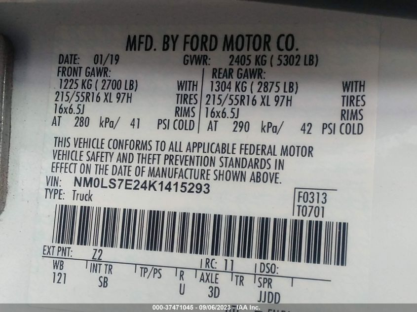2019 FORD TRANSIT CONNECT VAN XL NM0LS7E24K1415293