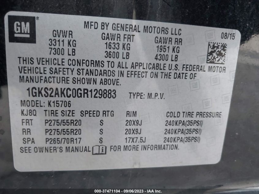 2016 GMC YUKON SLE - 1GKS2AKC0GR129883