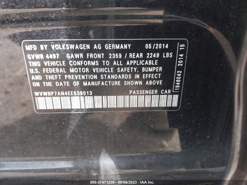 2014 VOLKSWAGEN CC SPORT - WVWBP7AN4EE539013