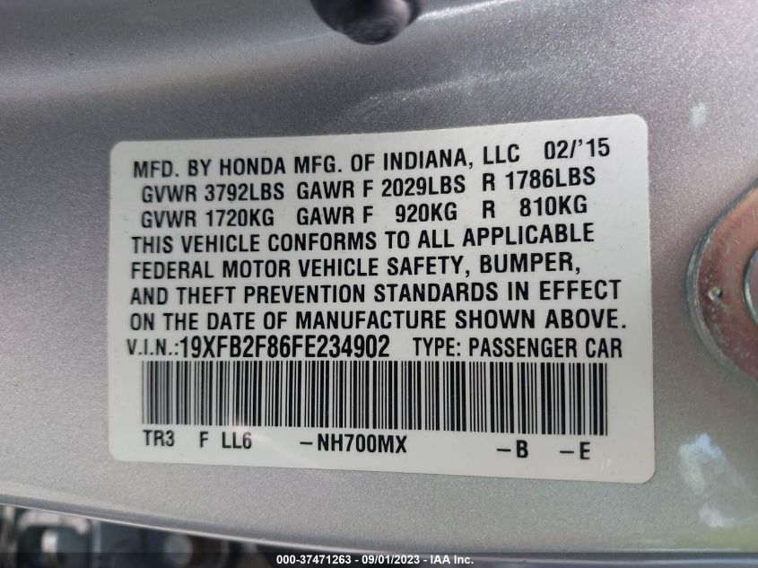 2015 HONDA CIVIC SEDAN EX - 19XFB2F86FE234902