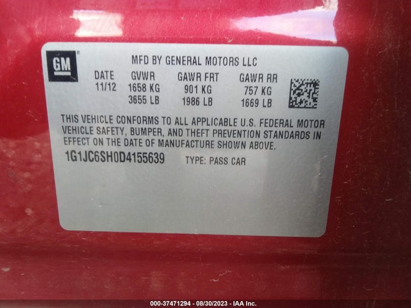 2013 CHEVROLET SONIC LT - 1G1JC6SH0D4155639