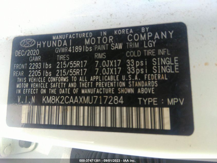 2021 HYUNDAI KONA SEL - KM8K2CAAXMU717284