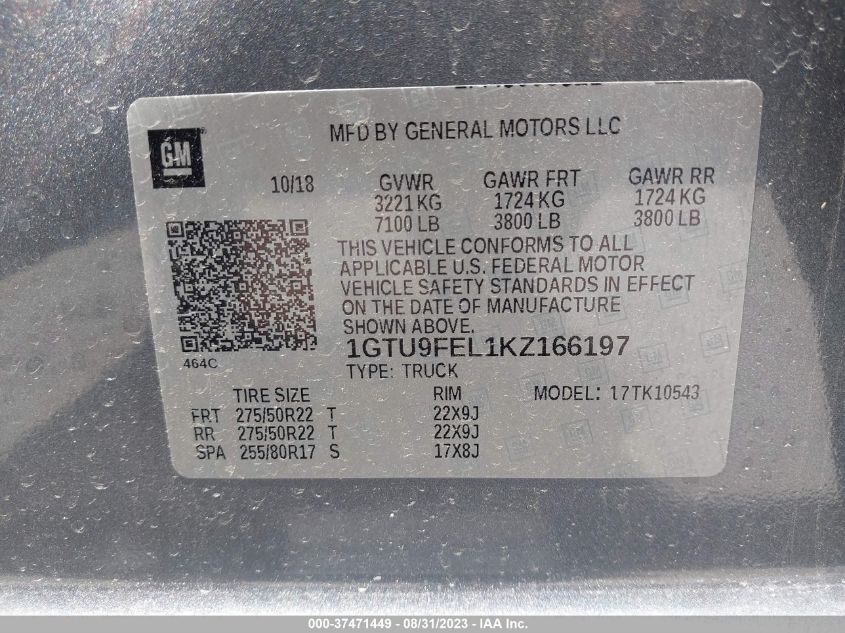 2019 GMC SIERRA 1500 DENALI - 1GTU9FEL1KZ166197