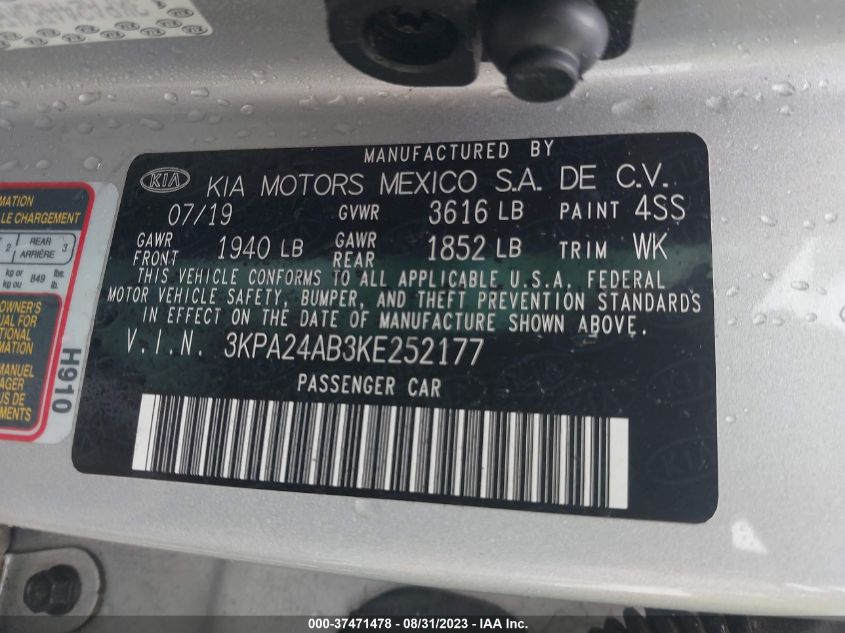 2019 KIA RIO S - 3KPA24AB3KE252177