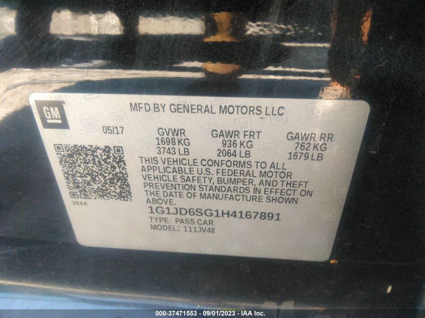 2017 CHEVROLET SONIC LT - 1G1JD6SG1H4167891